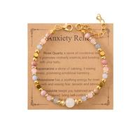 Wasise Natural Stone Healing Crystal Bracelet - Gold Beaded Triple Protection Gemstone Bracelet with Meaning Card, Adjustable Anxiety Relief Bracelets, Sentimental Jewelry Gifts for Lover Mum Women