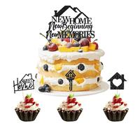 Wasise New Home Cake Toppers - Housewarming Party Decorations, Welcome Sweet Home Decorations, Housewarming Cupcake Insert Toppers, Congratulations Cake Topper, Key House Glitter Paper Decoration