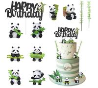 Wasise Panda Birthday Decorations - 11PCS Panda Cake Topper, Adorable Pandas Birthday Decorations with Happy Birthday Sign and Bamboo,Miniature Pandas Animal Figures for Baby Shower Kids Party Decor