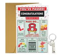 Wasise Passed Driving Test Card - 2PCS Congratulations Gifts, Congratulations On Passing Your Driving Test Card with Keyring, Learner Driver Gifts, New Driver Gift for Women Men Son Daughter Friend