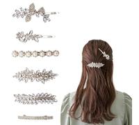 Wasise Pearl Diamante Hair Clips for Women - 6PCS Sparkly Silver Hairpins | Rhinestone leaf flower Designs, Hair Slides, Flat hair clip, Ideal for Wedding Party Prom Everyday, Braided Hairstyles