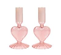 Wasise Pink Candle Holders - 2PCS Heart Taper Candle Holder, Candles Holders, Aesthetic Candleholder, Pink Heart Glass Candlestick Holder, Votive Candleholder for Engagement Housewarming Decor