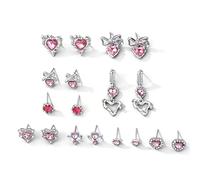 Wasise Pink Earrings - 9PCS Y2K Earring, Pink Heart Butterfly Flower Screw Back Earring, Multi-Piercing Stackable Trendy Jewellery Gift, Dangle Stud Earring Set, Birthday Gift for Women