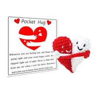 Wasise Pocket Hug - Handmade Crochet Pocket Hug Heart with Card, Good Luck Gifts, Thinking of You Gift,Red and White Emotional Support Crochet Heart Gifts for Comfort Valentine's Day Birthday Wedding