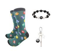 Wasise Pool Socks - 3PCS Billiards Gifts for Men, Funny Pool Socks, Cross Bracelet and Black 8 Keychain, Mens Funky Socks, Funny Gifts for Men, Grandad Gifts, Gift for Dad Uncle, Xmas Gift for Man