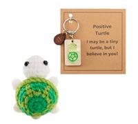 Wasise Positive Turtle Keyring and Crochet Gifts - Good Luck Charms Keychain with Inspirational Quotes Card, Handmade Knitted Doll Pocket Motivational Gift for Friends Students Exam Cheer Up Presents