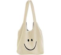 Wasise Preppy Bag - White Smiley Face Cute Uni Bag, Tote Bag, Tote Handbags for School, Preppy Stuff for Teenage Girls, Fluffy, Cute, Aesthetic Stuff, Art Shopping Packet for Shopper, Large Shoulder