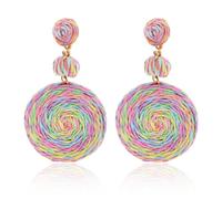Wasise Rainbow Boho Earrings for Women - Handmade Macaron Dangle Raffia Earring, 3-Tier Round Bohemian Boho Statement Earrings for Summer Beach Vacation Outfit, Jewellery Gifts to Friend Mum Bestie