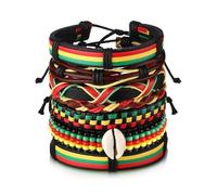 Wasise Rasta Bracelet - Jamaican Accessories, 7 Pcs African Beaded Bracelets Adjustable, Rastaclat Bracelet, African Jewelry for Women,Leather Bracelet Black Brown Braided Wide Wristband,Rasta Jewelry