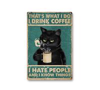 Wasise Retro Cat Coffee Metal Sign - Vintage Kitchen Signs, Wall Decor, I Hate People Andiknow Things Cat Metal Poster 8x12 Inch, for Home Bar Coffee Shop Restaurant Kitchen Club Decoration