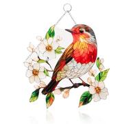 Wasise Robin Suncatcher - 20 X 20CM Vintage Painted Robin Acrylic Suncatcher, Sun Catchers for Windows, Bird Ornaments,Stained Glass Style Sun Catchers,Hanging Ornaments Gift for Windows Home Outdoor