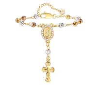 Wasise Rosary Bracelet - Rosary Beads Catholic Women, Christian Bracelet, Jesus Bracelets, Christian Bracelets for Women, Beads with Cross, Elegant Catholic Jewelry, Adjustable Link Chain for Girls