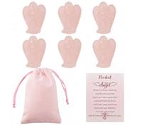 Wasise Rose Quartz Crystal Guardian Angel Gifts - 6PCS Pink Angel Figurines, Heartwarming Card, Healing Crystals, Spiritual Gifts for Women, Pocket Angels for Birthday Christmas Ornament, Room Decor