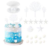 Wasise Shell Cake Decorations - 22PCS Under the Sea Cake Decorations Set with Shells, Starfish and Coral Insert, Seashell Cakes Topper for Baby Shower Wedding Beach Theme Summer Birthday Decoration