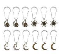 Wasise Shower Curtain Clips - 12PCS Sun Moon Star Shower Curtain Hooks, Metal Rings with Celestial Designs, Easy Glide Roller Balls Bath Rings for Window Bathroom Accessories, Clip Hooks for Curtains