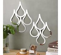 Wasise Silver Wall Art - Silver Teardrop Mirror Wall Decor, Acrylic Mirror Walls Tiles, Mirrors for Walls Decor, 3D Tear Drop Decorative Mirrors Stickers for Living Room Bathroom Bedroom Entryway