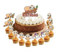 Wasise Sloth Cake Topper - 13PCS Sloth Cake Decorations, Sloths Cupcake Toppers, Jungle Theme Cakes Topper, Cute Animal Toppers, Animal Theme Happy Birthday Cupcake,Animals Themed Dessert for Party