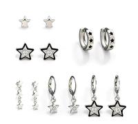 Wasise Star Earrings - 6PCS Silver Earrings for Women, Y2K Earring, Y2K Cool-Sweet Aesthetic Stackable Piercing Studs Hoops Dangle, Silver Multipack Cartilage Piercing Earring,Birthday Gift for Women