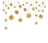 Wasise Star Garland - Ramadan Decorations, Gold Star Garland Set, Gold Party Decorations, 3D Glitter Stars Paper Hanging Bunting Banner for Birthday Wedding Baby Bridal Shower engagement party decor