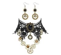 Wasise Steampunk Choker - 2PCS Steampunk Accessories with Choker and Earrings, Punk Neck Chokers for Women, Adjustable Lace Chokers and Matching Earrings, Gothic Accessories for Women, Gothic Necklace