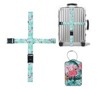 Wasise Suitcase Straps - Luggage straps with locks, Adjustable Lockable Travel Straps with Flamingo Design + Free Luggage Tags, Cross Suitcase Band for 22-32 Inch Bags, Portable Travel Packing Strap