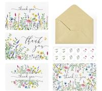 Wasise Thank You Cards Wedding - 36PCS Thank You Card Pack with Cards Envelopes and Stickers,Elegant Watercolor Floral Cards for Teacher Bridesmaid Birthday Baby Shower Bridal Shower Wedding Funeral