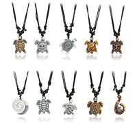 Wasise Turtle Necklace - 10PCS Turtle Pendant Necklaces, Retro Hawaiian Sea Turtles Jewellery for Men and Women, Pendant Necklaces for Girls, Turtles Gifts for Men, Surfer Beach Necklace