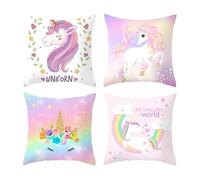 Wasise Unicorn Bedroom Accessories - 4PCS Unicorn Cushion Covers,Rainbow Blue Pink Decorative Throw Pillow Covers,Unicorns Cushions,Throw Pillow Case Decor Home for Livingroom Couch Sofa(not included)