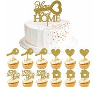 Wasise Welcome Home Cake Topper Set - 13PCS Sweet Home Cupcake Toppers, New House Cake Decorations, House Warming Decorations, Key Tenement Glitter Paper, Birthday Housewarming Theme Party Supplies