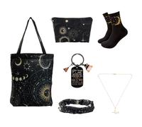 Wasise Witchy Gifts for Women - 6PCS Witch Themed Gift Set with Shoulder Bag, Makeup Bag, Necklace, Keychain, Headband and Socks, Goth Gifts for Women, Witch Jewelry, Unique Gothic Gift for Friends