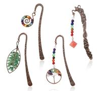 Wasisie Crystal Bookmark - 4PCS Chakra Crystal Bookmark, Bookmarks for Women, Tree of Life Gifts, Reader Gifts for Women Teacher Students Lovers, Metal Bookmarks, Back to School Gift, Crystals Gift