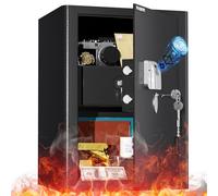 WASJOYE 57L Fingerprint Fireproof Safe for Home, Biometric Safe Box with Fireproof Drawer and Fingerprint Key Lock, Cabinet Security Safe for Hotel Office Money Jewelry Pistol Documents-50x37x31cm