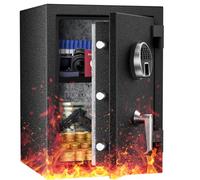 WASJOYE Fingerprint Fireproof Safe Box, Safety Box, Biometric Home Safe with Digital Backlit Keypad and Removable Shelf, Heavy Duty Money Safe with Dual Alarm System for Home Hotel Office, 63L