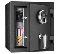 WASJOYE Fireproof Safe Box, Fingerprint Safe, Biometric Home Safe with Digital Backlit Keypad and Removable Shelf, Heavy Duty Money Safe with Dual Alarm System for Home Hotel Office, 28L