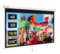 WASJOYE Manual Pull-Down Projector Screen - 100-inch Roll-Down Retractable Manual Projection Screen w/Auto-Locking, Adjustable Screen Height, Black Masking Border