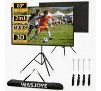 WASJOYE Projector Screen and Stand,80 Inch 16:9 Outdoor Projector Screen,Wind-resistant Design for Projection Screen Outdoor,With Ropes and Spikes,Idea for Home Cinema, Backyard Party