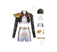 Waslary Rumi Cosplay Costume Mira Black Gold Sequin Shiny Performance Costume Glitter Long Sleeved Jacket Shorts Mini Skirt Set Band Idol Star Outfits