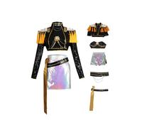 Waslary Rumi Cosplay Costume Mira Black Gold Sequin Shiny Performance Costume Glitter Long Sleeved Jacket Shorts Mini Skirt Set Band Idol Star Outfits