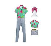 Waslary Saja Boys Cosplay Costume Abby Outfits with Wig Men's Printed Casual Shirt Pants Hawaiian Vacation Style T-shirt Band Idol Star Costume