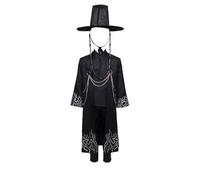 Waslary Saja Cosplay Costume Black Robe Top Pants Set with Accessories Hanbok Korean Traditional Hat Anime Halloween Costumes for Boys Girls