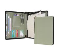 Wason A4 Portfolio with Zipper - Leather PU Padfolio with Detachable Ring Binder and Writing Notepad Holder, Conference File Multi-Pockets Organizer for Office Travel School (Green)