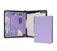 Wason A4 Portfolio with Zipper - Leather PU Padfolio with Detachable Ring Binder and Writing Notepad Holder, Conference File Multi-Pockets Organizer for Office Travel School (Purple)