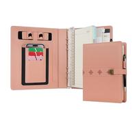 WASON A5 Diary PU Leather Composition Notebook Ruled Binder Journal with Pen, Refillable Paper, Removable Clipboard Portfolio, Notepad for Business Travel School Planner Organizer (Pink)