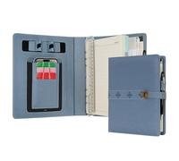 WASON A5 Diary PU Leather Composition Notebook Ruled Binder Journal with Pen, Refillable Paper, Removable Clipboard Portfolio, Notepad for Business Travel School Planner Organizer (Mist blue)