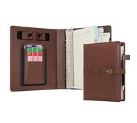 WASON A5 Diary PU Leather Composition Notebook Ruled Binder Journal with Pen, Refillable Paper, Removable Clipboard Portfolio, Notepad for Business Travel School Planner Organizer (Coffee)