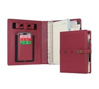 WASON A5 Diary PU Leather Composition Notebook Ruled Binder Journal with Pen, Refillable Paper, Removable Clipboard Portfolio, Notepad for Business Travel School Planner Organizer (Red)