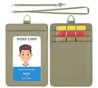 Wason ID Badge Holder with Genuine Leather Case, Detachable Neck Lanyard, Hand Strap, Retractable Badge Reel - 5 Card Slots for ID Student Nurses Doctors Engineers Driver (Light Green)