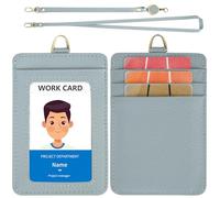 Wason ID Badge Holder with Genuine Leather Case, Detachable Neck Lanyard, Hand Strap, Retractable Badge Reel - 5 Card Slots for ID Student Nurses Doctors Engineers Driver (Light Blue)