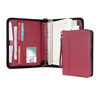 WASON Portfolio A5 Binder Journal with Zipper - Leather pu Writing Notebook Padfolio with Detachable Refillable Notebook, Legal Pad for Business Study and Travel Organizer (Red)