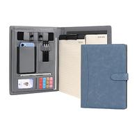 Wason Portfolio Padfolio A4 Leather PU Holder File Document Case with Writing Pad and Removable Clipboard for Organizer Office School Travel (Blue)